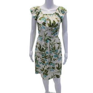 Shannon Mclean Womens Scoop Neck Short Sleeve Printed Tie Front Dress White Size